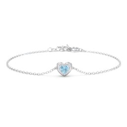 Puffy Heart Birthstone Bracelet in 925 Sterling Silver with Blue Topaz