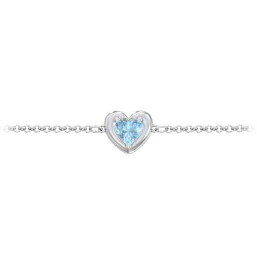 Puffy Heart Birthstone Bracelet – Sterling Silver with Blue Topaz