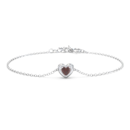 Puffy Heart Birthstone Bracelet – Sterling Silver with Garnet