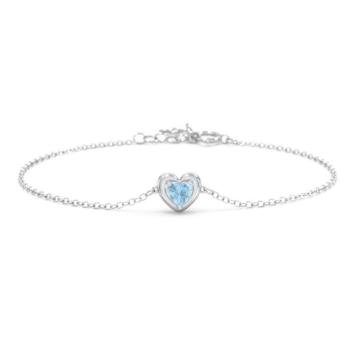 Puffy Heart Birthstone Bracelet – Sterling Silver with Blue Topaz