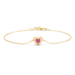 Puffy Heart Birthstone Bracelet in 18K Gold Plated Silver with Pink Tourmaline