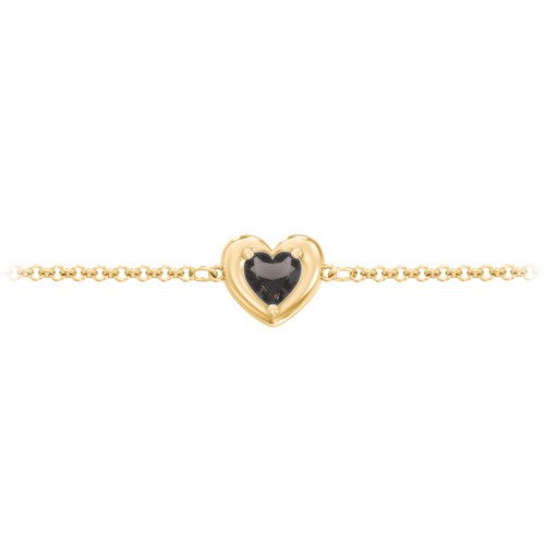 Puffy Heart Birthstone Bracelet – 18K Gold Plated Silver with Smokey Quartz