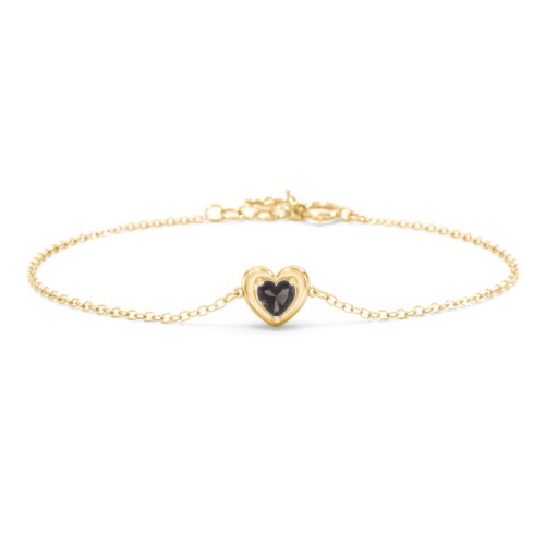 Puffy Heart Birthstone Bracelet – 18K Gold Plated Silver with Smokey Quartz