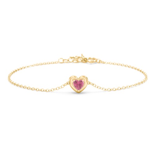 Puffy Heart Birthstone Bracelet – 18K Gold Plated Silver with Pink Tourmaline
