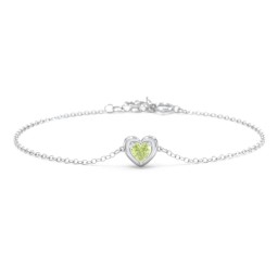 Puffy Heart Birthstone Bracelet in 925 Sterling Silver with Peridot