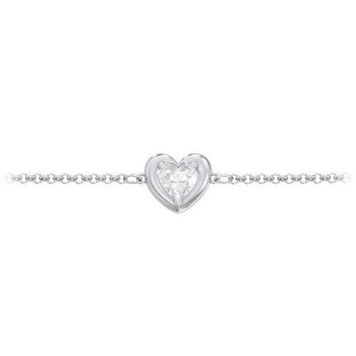 Puffy Heart Birthstone Bracelet – Sterling Silver with Diamond