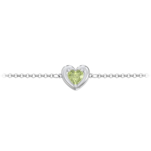 Puffy Heart Birthstone Bracelet – Sterling Silver with Peridot