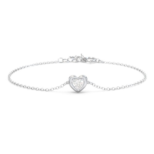 Puffy Heart Birthstone Bracelet – Sterling Silver with Diamond
