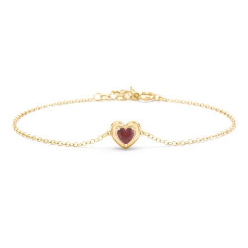 Puffy Heart Birthstone Bracelet – 10K Yellow Gold with Garnet