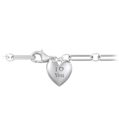Engravable 7" Puffy Heart Paper Clip Chain Bracelet