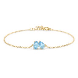Toi et Moi Oval and Pear Gemstone Bracelet in 18K Gold Plated Silver