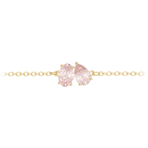 Toi et Moi Oval and Pear Gemstone Bracelet – 18K Gold Plated Silver with Morganite
