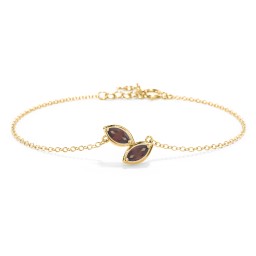 2 Marquise Birthstone Leaf Bracelet in 18K Gold Plated Silver with Garnet