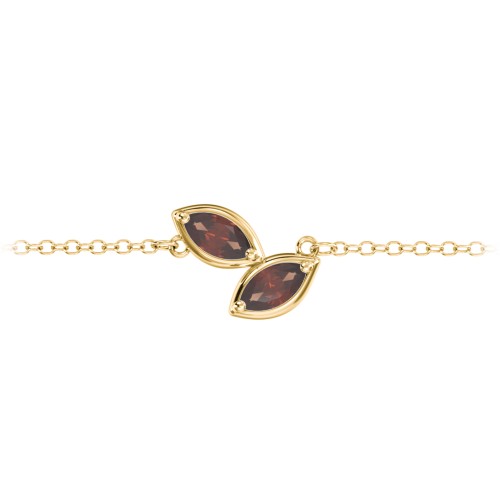 2 Marquise Birthstone Leaf Bracelet – 18K Gold Plated Silver with Garnet