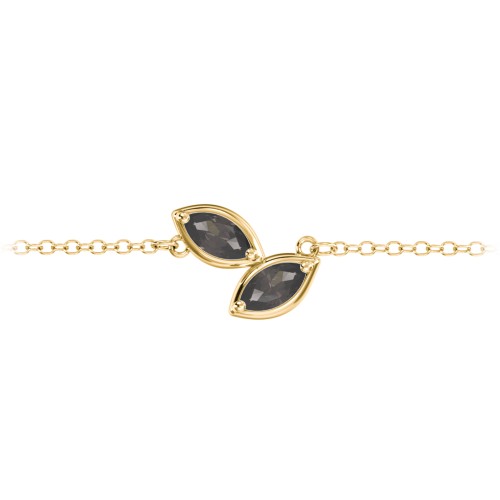 2 Marquise Birthstone Leaf Bracelet – 18K Gold Plated Silver with Smokey Quartz