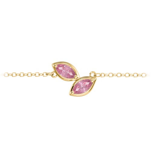 2 Marquise Birthstone Leaf Bracelet – 18K Gold Plated Silver with Pink Tourmaline