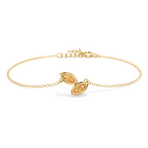 2 Marquise Birthstone Leaf Bracelet – 18K Gold Plated Silver with Citrine