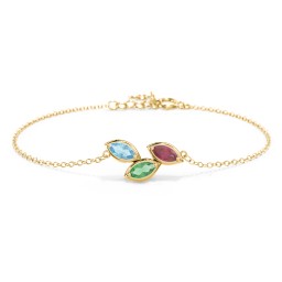 3 Marquise Birthstone Leaf Bracelet in 18K Gold Plated Silver with Blue Topaz, Emerald, and Ruby