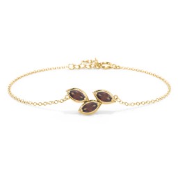 3 Marquise Birthstone Leaf Bracelet in 18K Gold Plated Silver