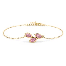 3 Marquise Birthstone Leaf Bracelet in 18K Gold Plated Silver with Pink Tourmaline
