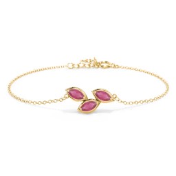 3 Marquise Birthstone Leaf Bracelet in 18K Gold Plated Silver with Ruby