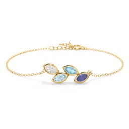 4 Marquise Birthstone Leaf Bracelet in 18K Gold Plated Silver with Cubic Zirconia, Aquamarine, Blue Topaz, and Blue Sapphire