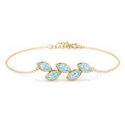 5 Marquise Birthstone Leaf Bracelet in 18K Gold Plated Silver