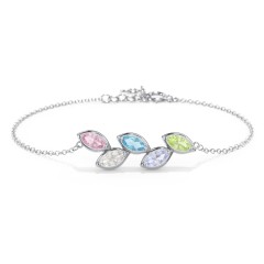 5 Marquise Birthstone Leaf Bracelet – 18K Gold Plated Silver with Pink Tourmaline, Cubic Zirconia, Blue Topaz, Lavender Premium Zirconia, and Peridot