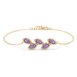 5 Marquise Birthstone Leaf Bracelet in 18K Gold Plated Silver with Amethyst