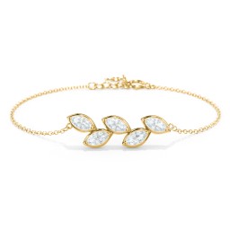 5 Marquise Birthstone Leaf Bracelet in 18K Gold Plated Silver with Aquamarine