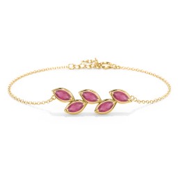 5 Marquise Birthstone Leaf Bracelet in 18K Gold Plated Silver with Ruby