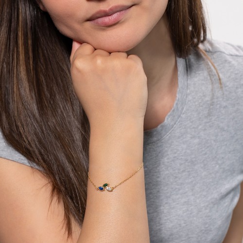 5 Marquise Birthstone Leaf Bracelet – 18K Gold Plated Silver with Pink Tourmaline, Cubic Zirconia, Blue Topaz, Lavender Premium Zirconia, and Peridot