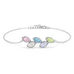 5 Marquise Birthstone Leaf Bracelet – 10K Yellow Gold with Pink Tourmaline, Cubic Zirconia, Blue Topaz, Lavender Premium Zirconia, and Peridot