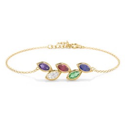 5 Marquise Birthstone Leaf Bracelet in 10K Solid Yellow Gold with Amethyst, Cubic Zirconia, Ruby, Emerald, and Blue Sapphire