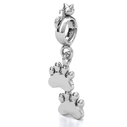 Engraved Kitty Prints Bracelet Charm – Sterling Silver