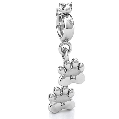 Engraved Kitty Prints Bracelet Charm – Sterling Silver