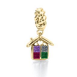 House of Love Bracelet Charm in 10K Solid Yellow Gold with Amethyst, Cubic Zirconia, Ruby, and Emerald