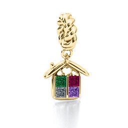 House of Love Bracelet Charm in 10K Solid Yellow Gold with Emerald, Ruby, Cubic Zirconia, and Amethyst