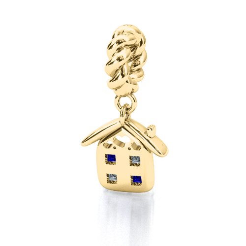 House of Love Bracelet Charm – 10K Yellow Gold with Cubic Zirconia and Blue Sapphire