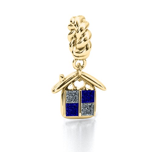 House of Love Bracelet Charm – 10K Yellow Gold with Cubic Zirconia and Blue Sapphire