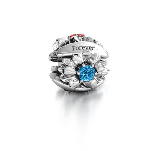 Coming up Daisies Bracelet Charm – Sterling Silver with Blue Topaz, Cubic Zirconia, and Garnet