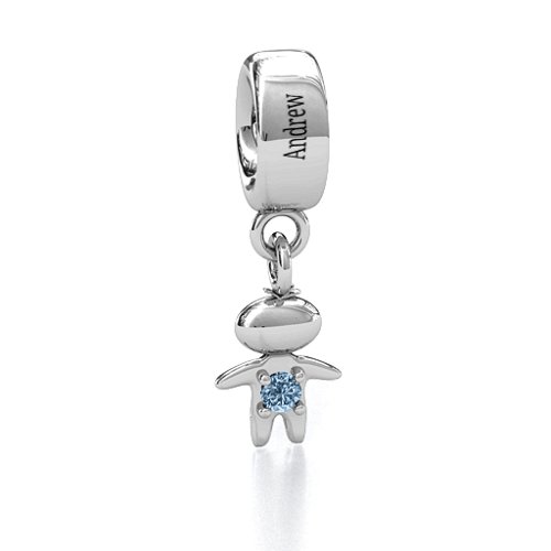 Happy Boy Bracelet Charm – Sterling Silver with Aquamarine