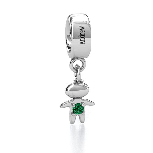 Happy Boy Bracelet Charm – Sterling Silver with Emerald