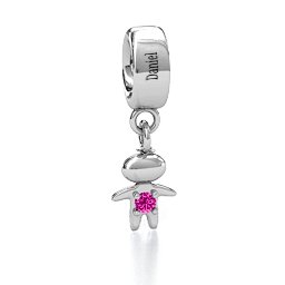 Happy Boy Bracelet Charm in 925 Sterling Silver with Pink Tourmaline