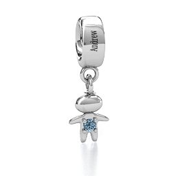 Happy Boy Bracelet Charm in 925 Sterling Silver with Aquamarine