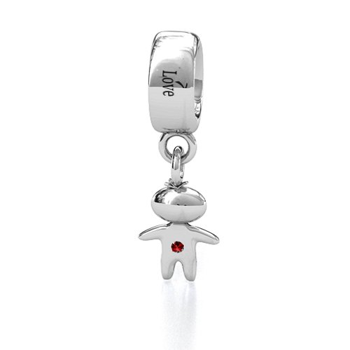 Happy Boy Bracelet Charm – Sterling Silver with Garnet