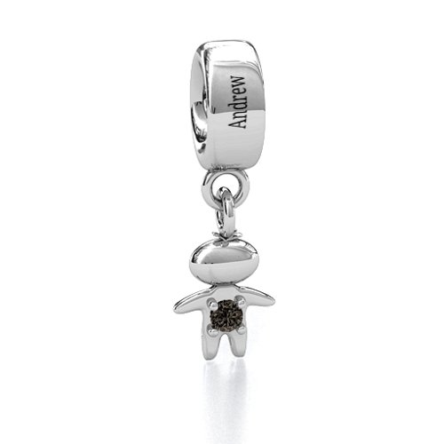 Happy Boy Bracelet Charm – Sterling Silver with Smokey Quartz