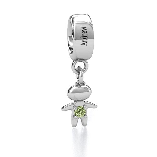 Happy Boy Bracelet Charm – Sterling Silver with Peridot