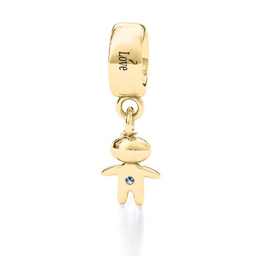 Happy Boy Bracelet Charm – 10K Yellow Gold with Aquamarine