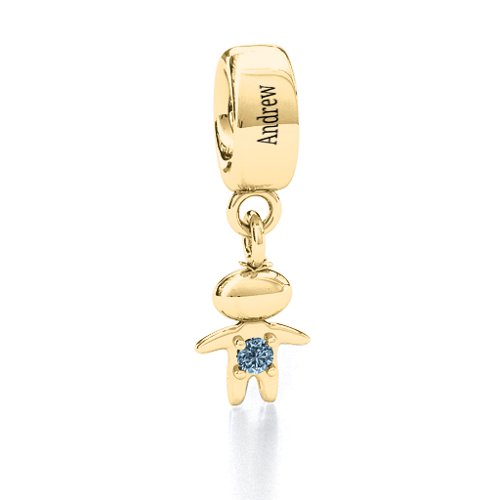 Happy Boy Bracelet Charm – 10K Yellow Gold with Aquamarine